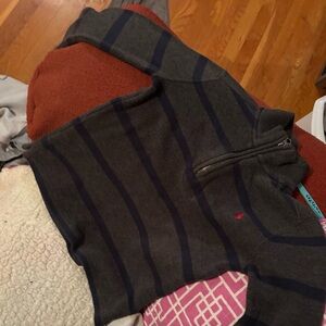 Striped Gray and Blue Quarter-Zip Sweater polo little boys